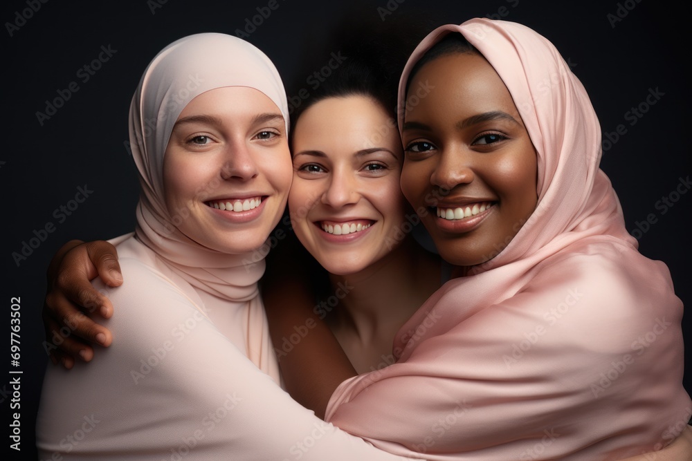 diverse, international beautiful young women. on a plain background. darkskinned, white, Muslim diverse, international beautiful young women. on a plain background. darkskinned, white, Muslim