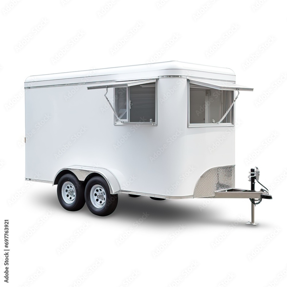 white food trailer, silver trim white food trailer, silver trim