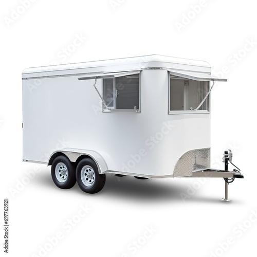 white food trailer, silver trim