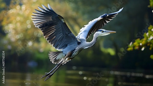 Majestic Gray Heron in Flight