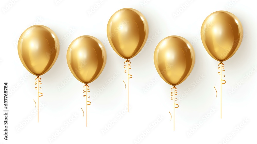 Gold balloons on a white background, to celebrate something like a party, new year, Christmas, wedding, birthday and any social event Gold balloons on a white background, to celebrate something like a party, new year, Christmas, wedding, birthday and any social event