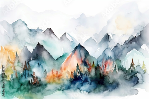 Watercolor painting of the mountains © LipskiyS