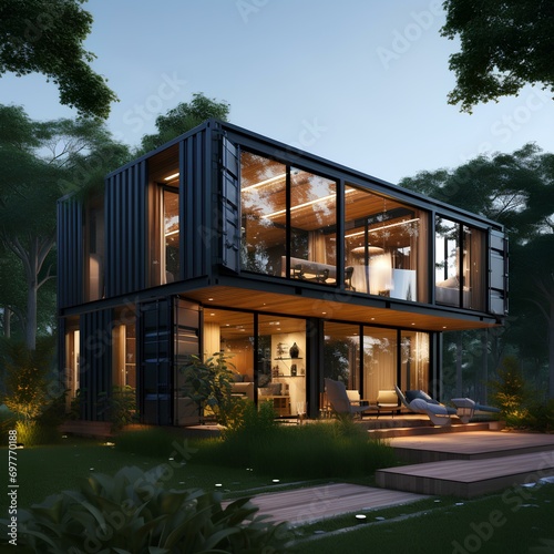 Modern architecture, large, eco-friendly houses, facade © Peludis