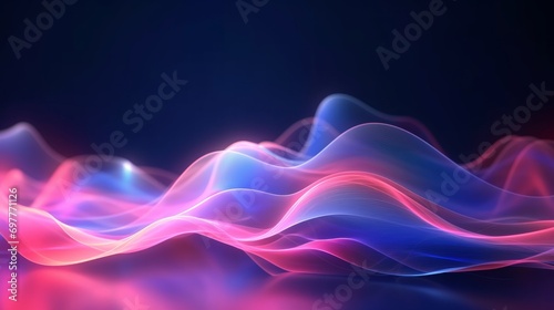 abstract futuristic background with pink blue glowing neon moving high speed wave lines and bokeh lights. Data transfer concept Fantastic wallpaper, Ai. High quality photo