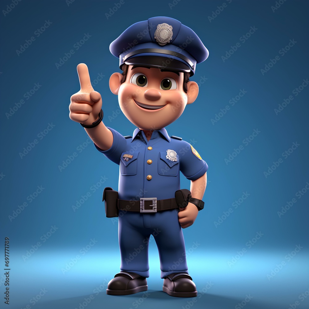 Concept of authority, smiling policeman in 3d, who is dedicated to taking care of the citizenry ...