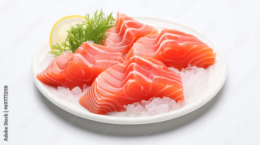 a plate of raw fish on ice