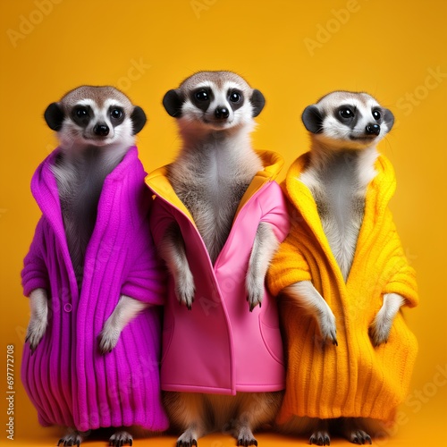 Meerkat animal dressed and standing on two legs, very fashion