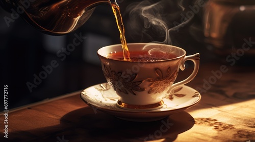 Pouring tea into a cup, AI generated Image photo