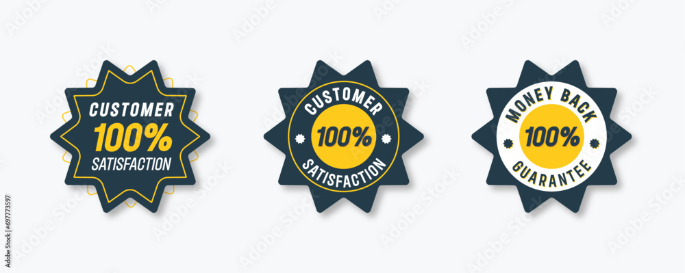 Fototapeta premium Set of 100% customer satisfaction guaranteed badge design and 100% money back guarantee label design template.