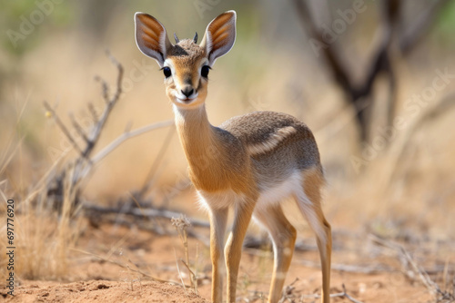 A Dik dik  a small antelope  in its natural savannah habitat