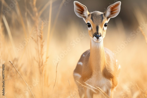 A Dik dik, a small antelope, in its natural savannah habitat photo