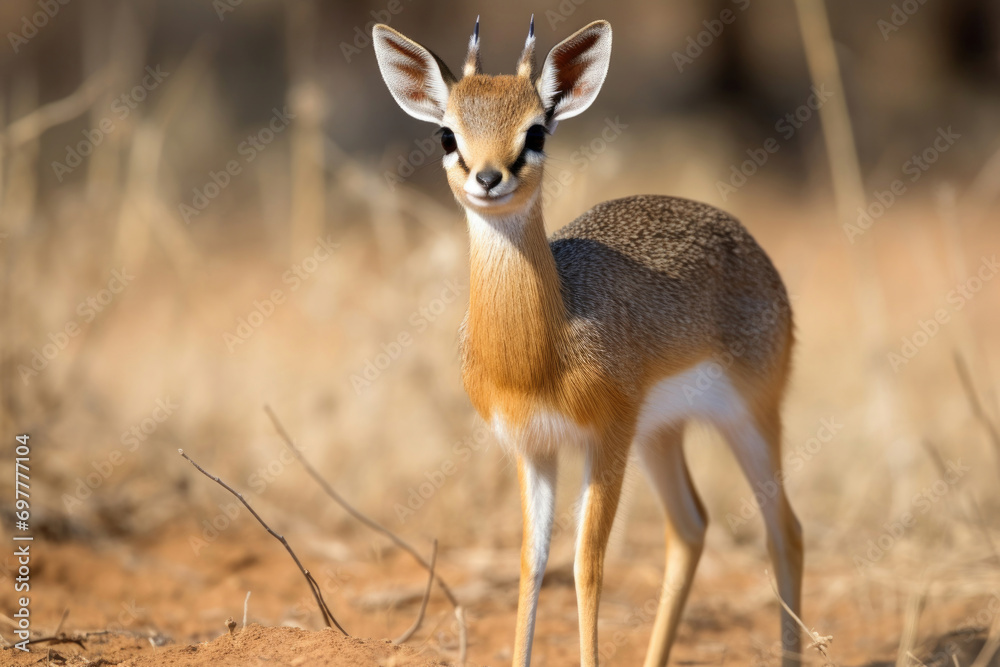 A Dik dik, a small antelope, in its natural savannah habitat