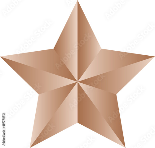 Bronze star 3D vector image with copper, bronze, or brass colored metal appearance