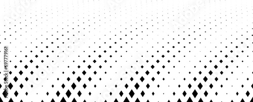 Geometric pattern of black rhombs on a white background. Seamless in one direction. Option with an average fade out. The radial grid