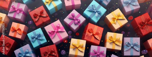 Lot of gift boxes on color background