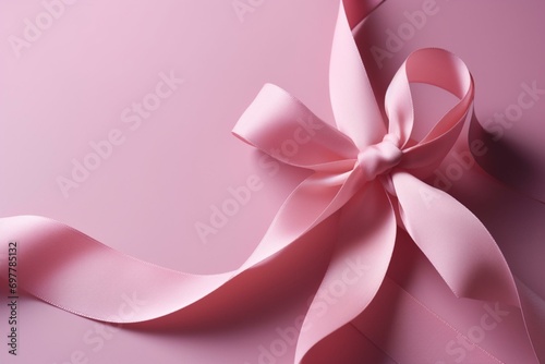 Greeting card with pink ribbon for International Women's Day. Generative AI