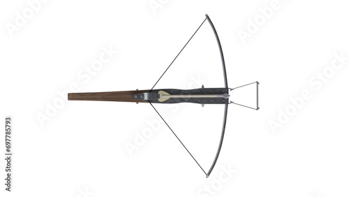 Medieval crossbow weapon with arrow isolated on transparent and white background. Weapon concept. 3D render photo