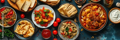 Assortment of Russian traditional dishes. Russian food photo