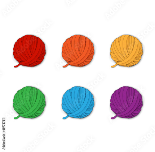 Yarn Assortment - Balls of Yarn in Red, Orange, Yellow, Green, Blue, and Purple