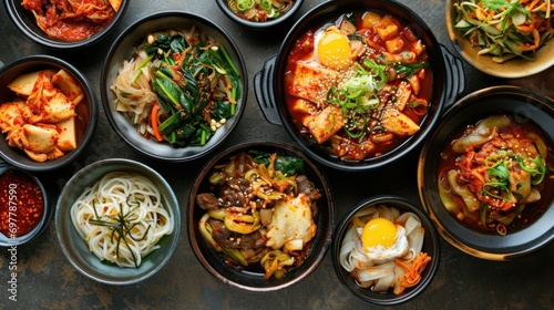 Assortment of Korean traditional dishes. Asian food.