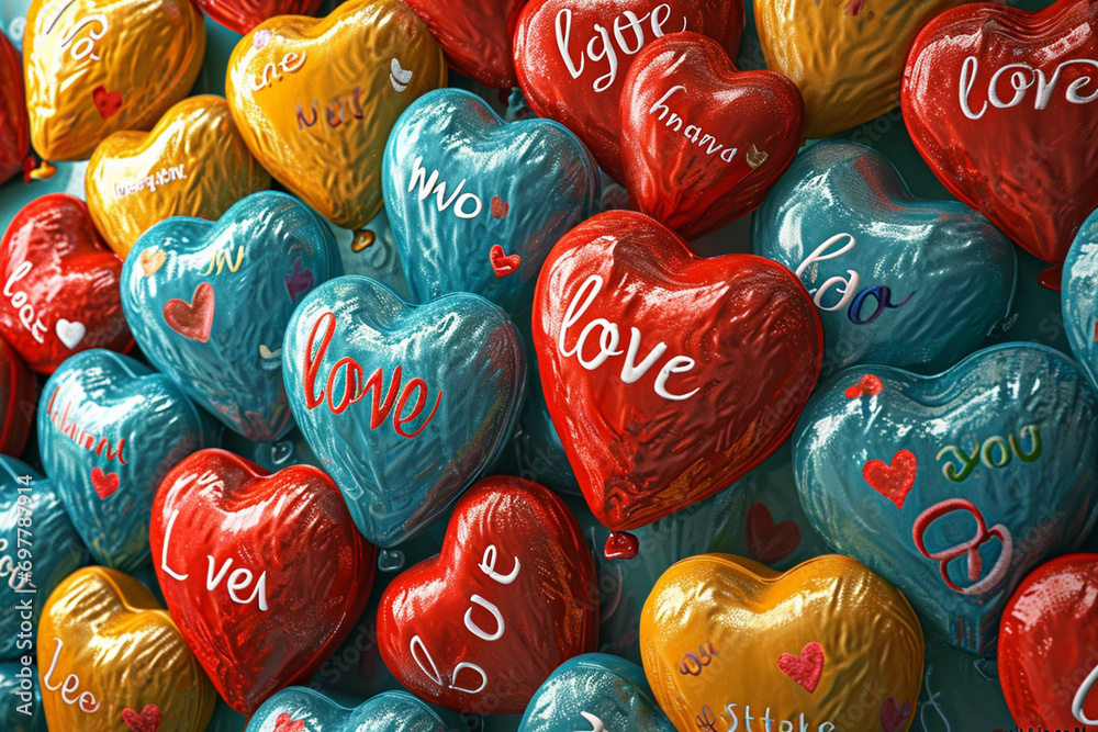 playful wallpaper featuring heart-shaped balloons in various colors, with the words 