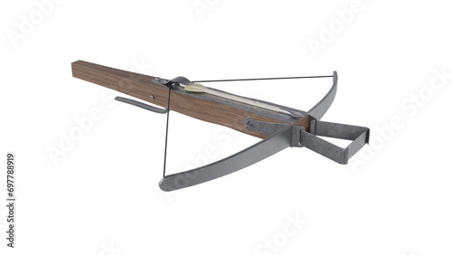 Tablou canvas Medieval crossbow weapon with arrow isolated on transparent and white background