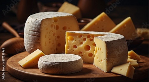 delicious cheese on background, yellow cheese on the table, cuted cheese on cool background, sliced cheese on table photo
