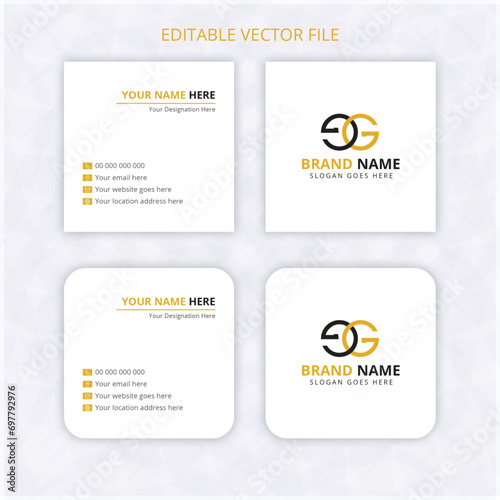 Print ready Square business card design template, square rounded name card mockup golden color text background. clean name card rectangle with bleed.
