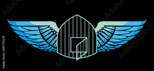 Cage t-shirt design with wings on a black background. Metaphorical image.