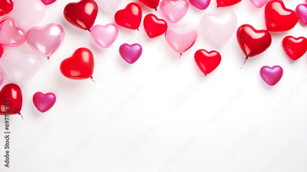Valentines day background with red and pink hearts balloon background.