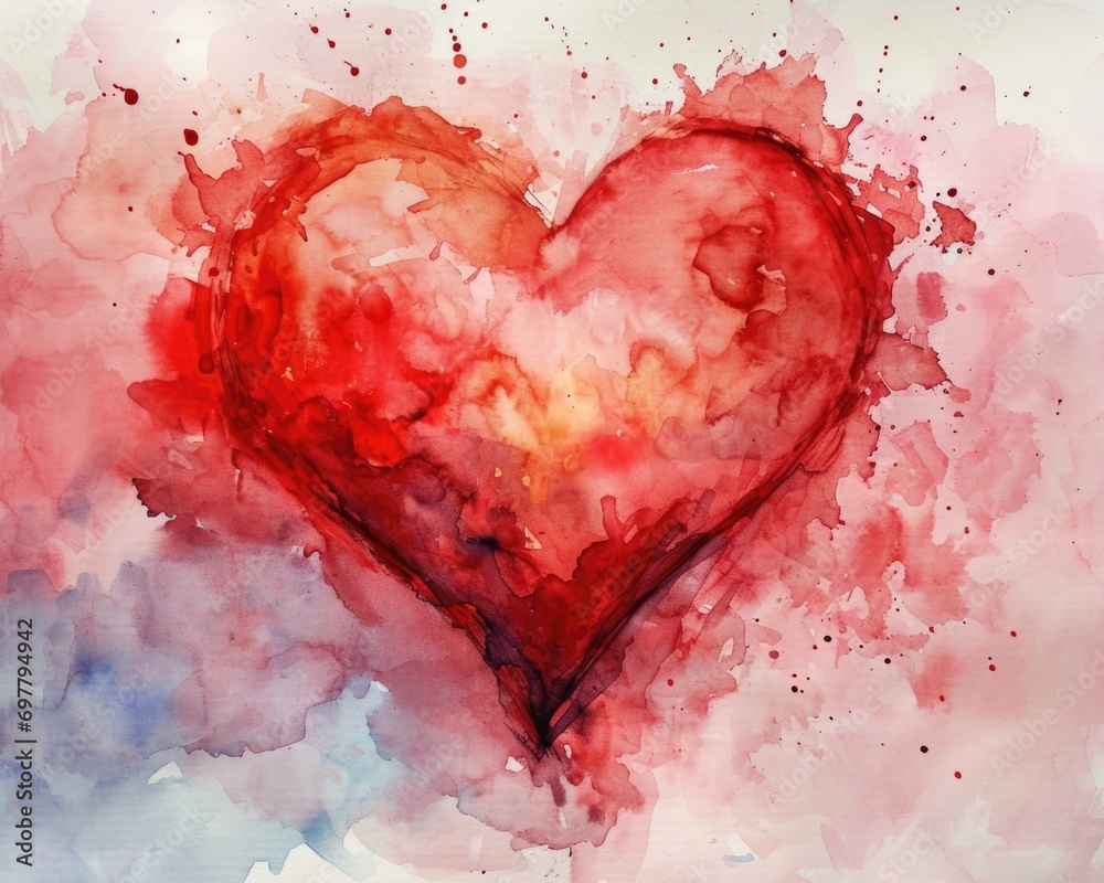 Romantic Watercolor Heart - Valentine's Day Illustration in Abstract Style