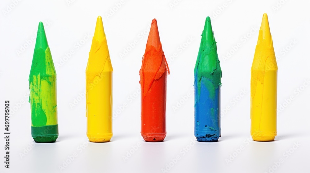  a row of crayons with different colors of crayons sticking out of the top of the crayons.