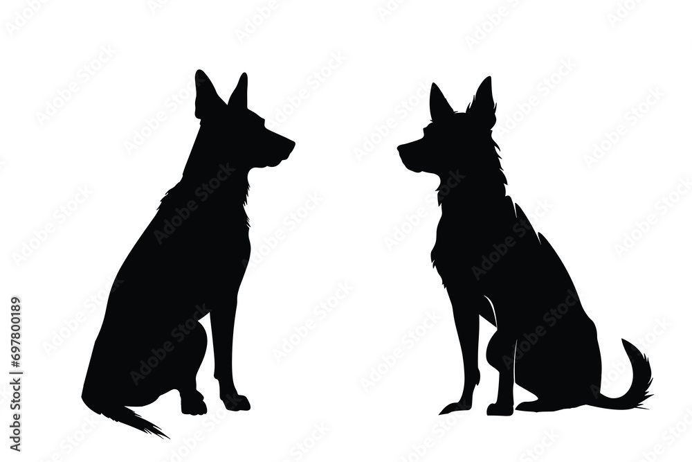 Dog silhouette. Dog vector illustration. Affectionate puppies on white background.