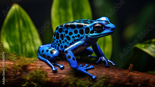 Vividly colored poison dart frog,electric blue skin. photo