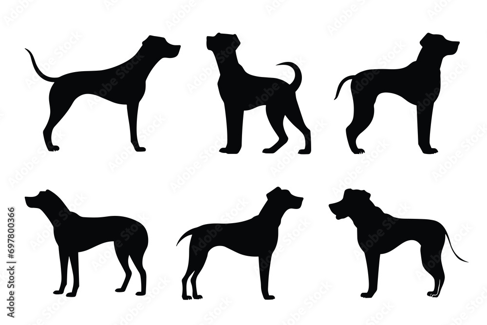 Dog silhouette. Dog vector illustration. Affectionate puppies on white background. - obrazy, fototapety, plakaty 