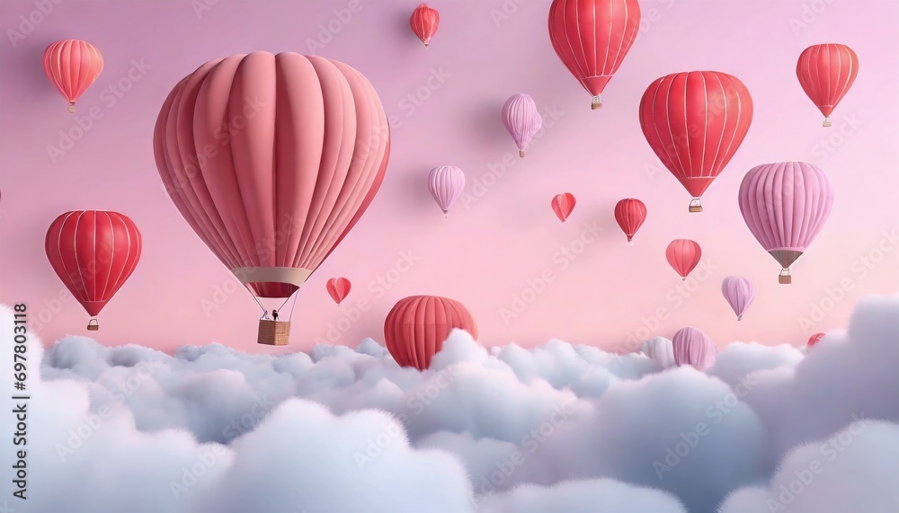 Skyward Sojourn. Hot Air Balloons Serenely Floating Above the Clouds, Embarking on a Dreamlike Journey Through the Azure Skies.