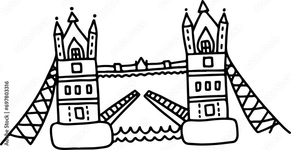 hand drawing sketch of London United Kingdom famous element tower bridge