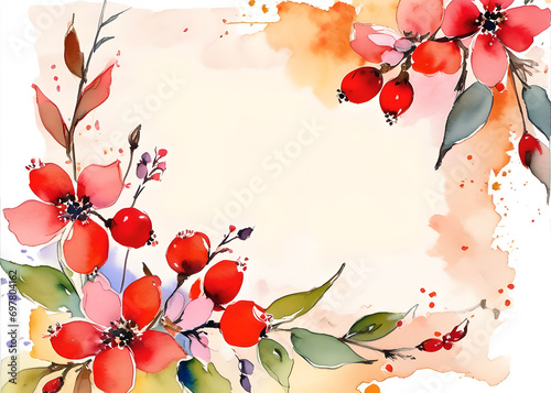 Bright watercolor style greeting or invitation card for mother's day, valentine's day, birthday or wedding. Beautiful flowers with free space for text, copy paste. JPG.