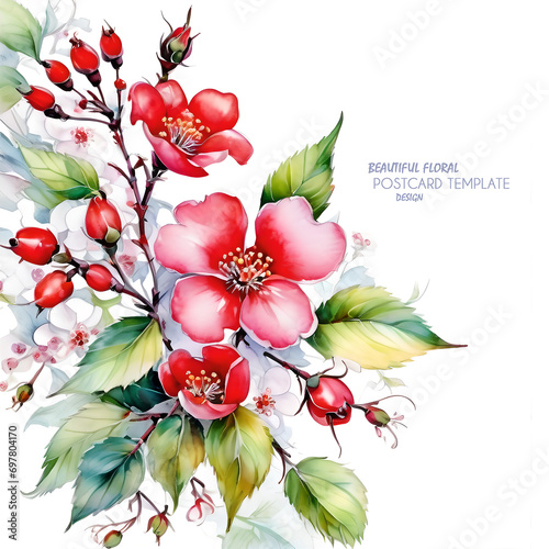 Bright watercolor style greeting or invitation card for mother's day, valentine's day, birthday or wedding. Beautiful flowers with free space for text, copy paste. JPG.