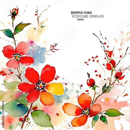 Bright watercolor style greeting or invitation card for mother's day, valentine's day, birthday or wedding. Beautiful flowers with free space for text, copy paste. JPG.