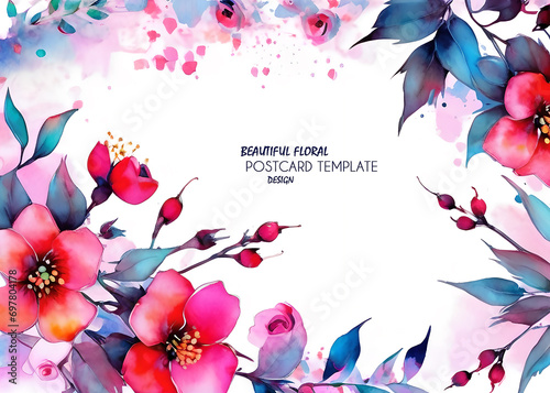 Bright watercolor style greeting or invitation card for mother's day, valentine's day, birthday or wedding. Beautiful flowers with free space for text, copy paste. JPG.