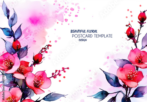 Bright watercolor style greeting or invitation card for mother's day, valentine's day, birthday or wedding. Beautiful flowers with free space for text, copy paste. JPG.