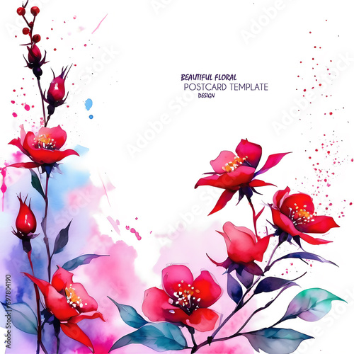 Bright watercolor style greeting or invitation card for mother's day, valentine's day, birthday or wedding. Beautiful flowers with free space for text, copy paste. JPG.