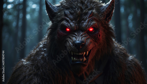 A werewolf with glowing eyes.