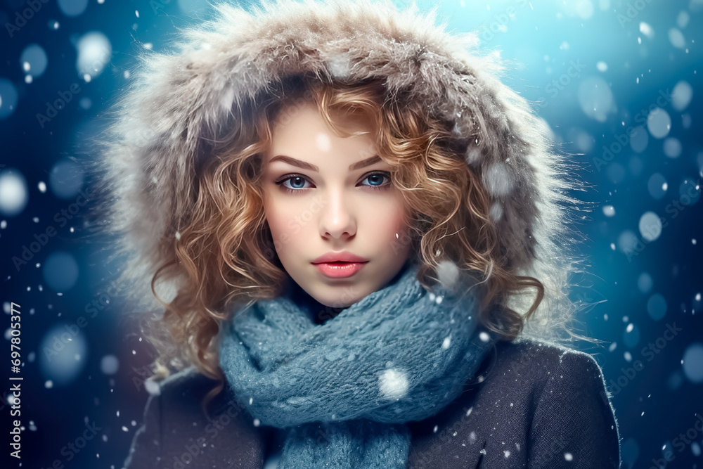 Winter portrait of beautiful young woman with red hair and blue eyes. Winter portrait of beautiful young woman with red hair and blue eyes.