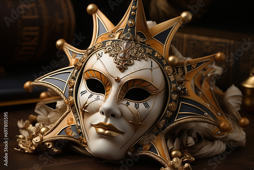 Italian Harlequin Mask for Carnival,  Italian Carnival Mask of Harlequin, Elegant, Mysterious, and Infused with a Hint of Fright, Perfect for a Night photo