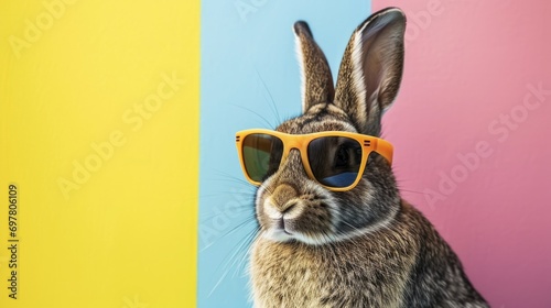 easter bunny with sunglasses on a multicolor background photo