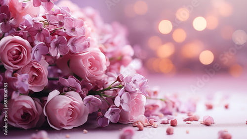 Flower background with pink flowers, blurred background