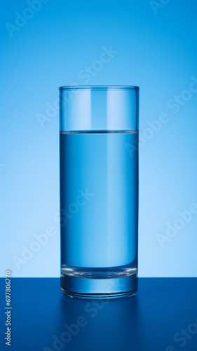 glass of water on blue background. Ai generated