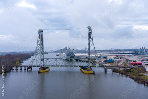 Aerial view of the Neches River Railroad bridge in Beaumont, Texas photo
